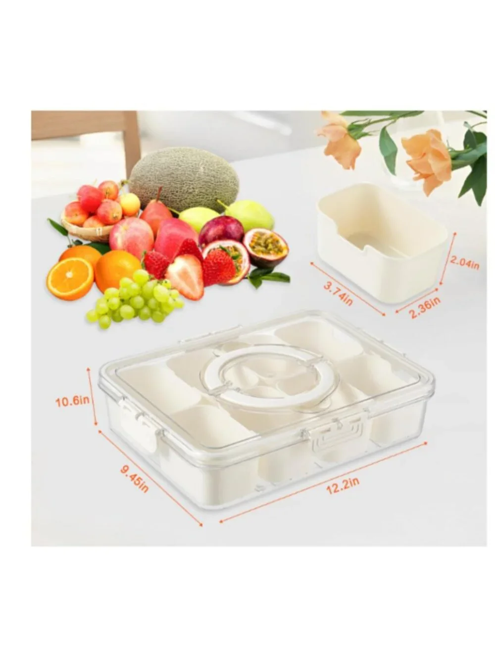 Divided Snack Serving Tray With Lid Handle Portable Food Storage Organizer Bin